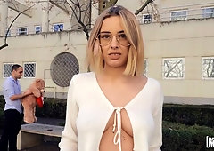 Big-tit blonde teen Lya Missy opens her tight hole in POV