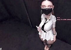 Oriental coworker tries to hide an anal sex-toy rumbling in her butt, Second Life