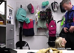 This kinky blonde had one thing in mind only. She wanted to get busted by the mall cop in order to gain access to his hard dick. Such a slut!