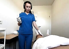 A slutty client books a intimate massage with a breathtaking brunette hair masseuse. That babe tells him to get exposed and lie down, then returns wea