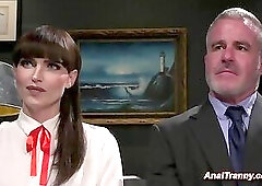 Headmaster punishes and fucks bound shemale student