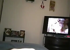 MochaCoca witnessing porno pops on his abdomen and licks it