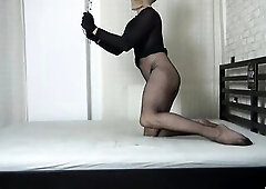 hawt purple stiletto and nylon in my daybed