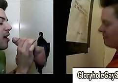 Slut cons straighty into gay gloryhole blowjob