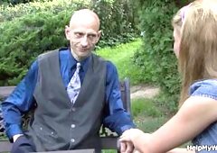 Old husband watching stud fucking his wife