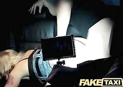 FakeTaxi Large bazookas golden-haired bangs partner on taxi backseat