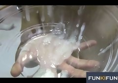 Filthy student chicks eating cum after crazy fucking