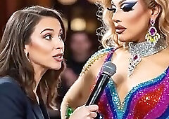 Drag Queen Kisses Female Reporter