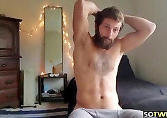Bearded stud Andre Grey fingers his hole and masturbates hardcore