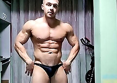 Handsome Bodybuilder Flexes Big Muscles Nude