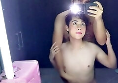 Twink creampie, gay kissing, dt