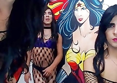 Ladyboys are having fun in front of the cam