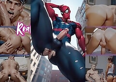 Gay spiderman in sissy and twink cosplay action