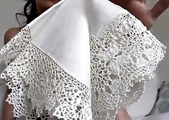 This day I’m showing u antique cloth handkerchiefs with a very wide crocheted lace border. They are exquisitely crafted, and I’ve heavily perfumed