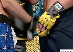 Exercising jocks wanking together