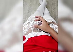 Sissy Kanisa Short Petticoat Miko Cosplay Ep2 Jerking with Pants Cum in Jo-bag