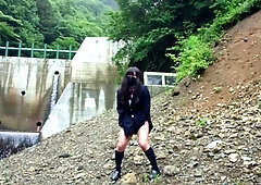 Cute Transgender Ejaculates Lewdly As She Exposes Herself At A Dam Deep In The Mountains
