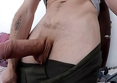 Solo young stud Tonny Maden shows off his massive cock and balls