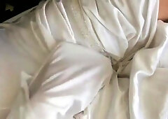 White nylon slip wank & cum 7