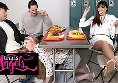 Janelle Fennec Goes Under The Table & Sucks Her Friends Dick After Eating Lunch