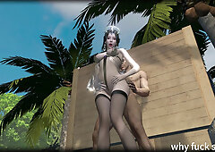 3D Hot Mature MILF Wearing Sexy Lingerie Cheating with Big Dick on the Beach