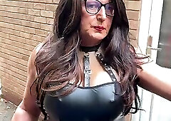 Sexy Crossdresser kellycd2022 in black pvc bodysuit and fishnet stockings and heels