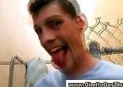 White guy give black ass anal after blowjob in public