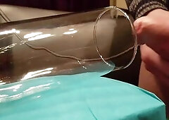 Great view of massive ejaculation explosion into glas from large consummate mushroom head ccuckold dick