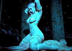 Perfect elf babe rides cock in woods until orgasm