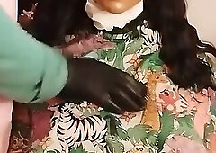 Nikki ebony sex doll colorful short hairdressing cape modeling session