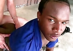 Interracial public gay gets a cumshot