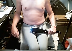 Intense bladder torment with vibrator. Ejaculate in tight leggings before losing control!