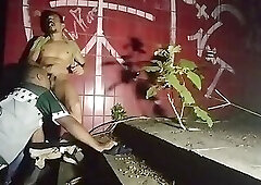 Fast food security guard paying for a blowjob from a well-endowed customer.