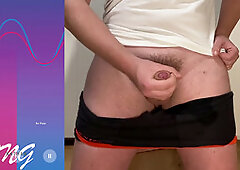 Chubby guy enjoys hands-free prostate orgasm in sexy lingerie