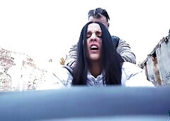 Kinky Black Haired Hottie Blows A Big Cock On The Streets