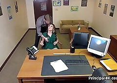 Quiet fuck with busty milf on the office desk