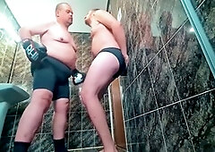 Soldier discovers the jobber in a playful gay wrestling match