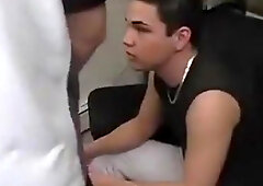 Pierced nipples boy deepthroats cock