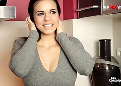 Curvy Spanish woman takes cum in mouth while partner watches