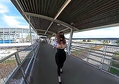 Crossdresser flashing in a train station