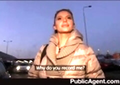 Blonde beauty with a big pair of tits goes through a job interview int he middle of the city