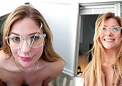 Blonde Slut Sucks Cock under Desk and Takes Massive Facial!