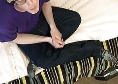 Amateur sets up a ceiling cam so you can see his dick jerking