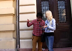 Blond-haired Euro girl strips naked