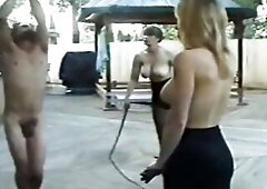 2 topless in nature's garb breasted dommes whip bound up in nature's garb stud.