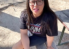 Big boob tit fuck, in public, latina milf