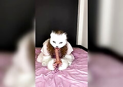 Cute therian sucking vibrator