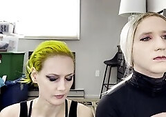 Dude and girl getting glam with mascara and fake lashes