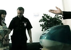 Large titted brunette hair gets banged by 2 police officers in the station.