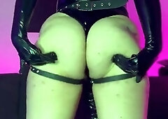 Merciless mistress brings caged cock to the edge of orgasm